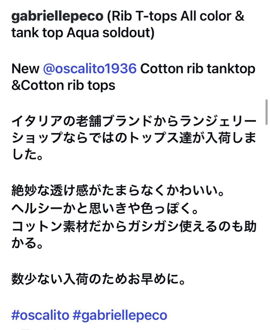 新品ガブリエル ペコ（GABRIELLE PECO) タンクトップ