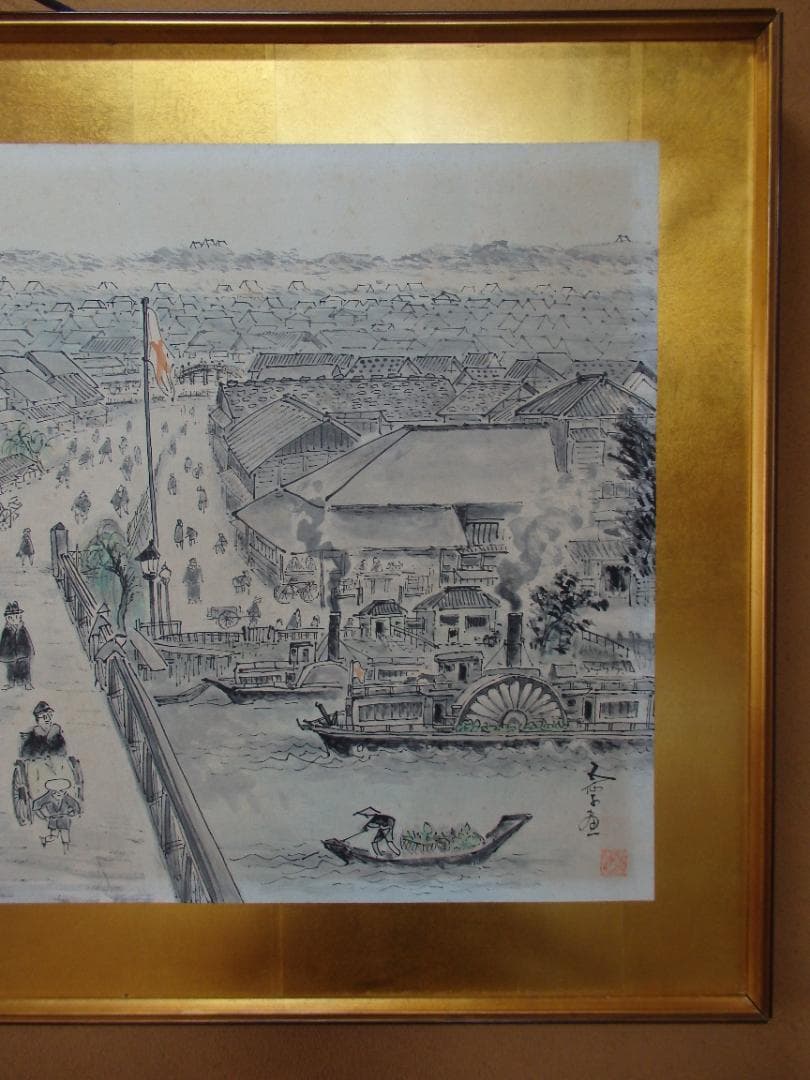 逸品 高橋五仙子『萬代橋』思い出の新潟百景　貴重　紙本　 直筆本物保証 扁額