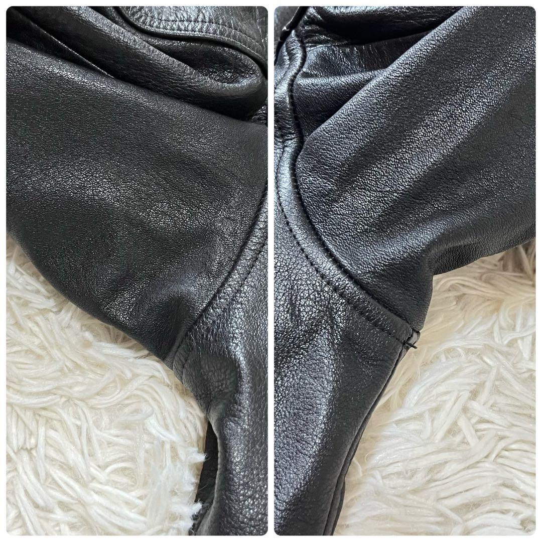 【美品】クシタニ　シングルライダースジャケット　ラムレザー　ワッペン　ブラック