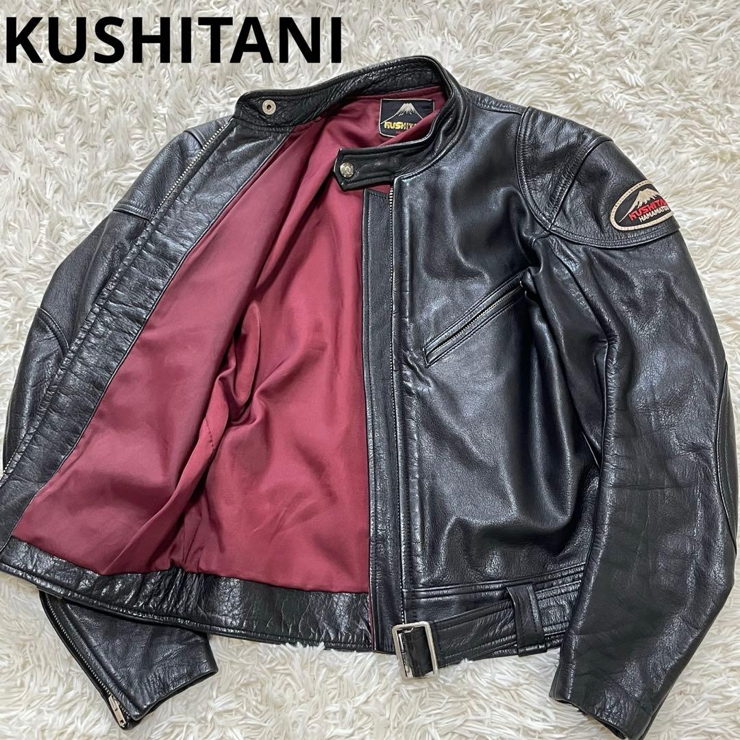 【美品】クシタニ　シングルライダースジャケット　ラムレザー　ワッペン　ブラック