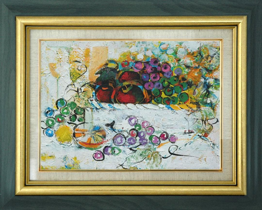 油絵 菅家令子 絵 絵画 インテリア額付(黒) uF6-060210 フルーツ