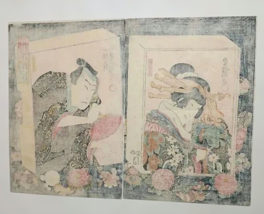 浮世絵版画、花揃の内二枚綴り、三代歌川豊国画安政5年出版