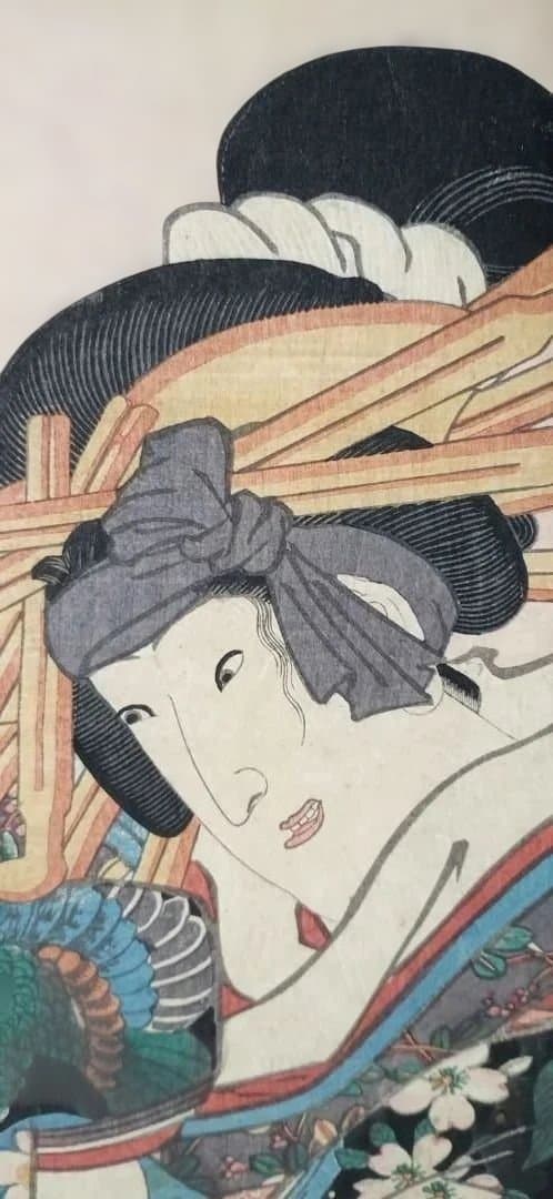 浮世絵版画、花揃の内二枚綴り、三代歌川豊国画安政5年出版