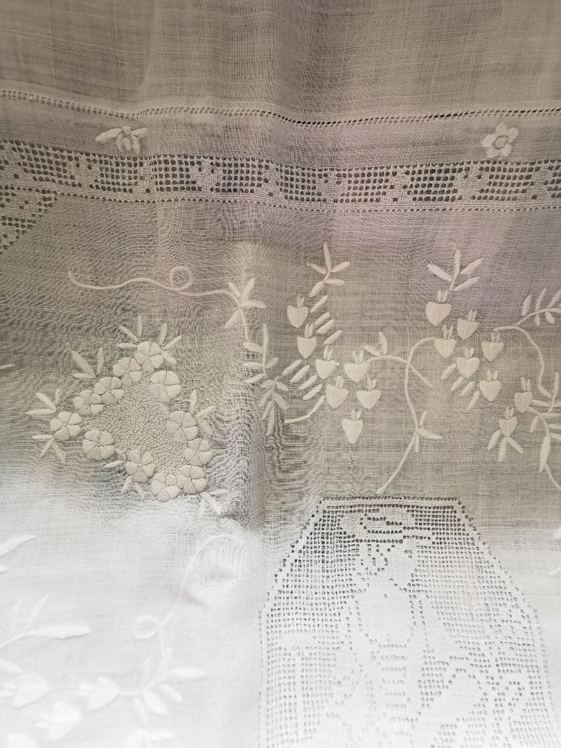 アンティーク∞スイスホワイトニードルワーク刺繍レース ピロー＆クッションカバー