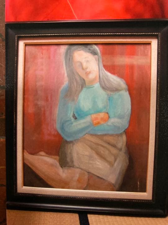 空飛ぶ画家糸川裕志の人物画、高校時代のガールフレンド描きました、油絵、F８号、