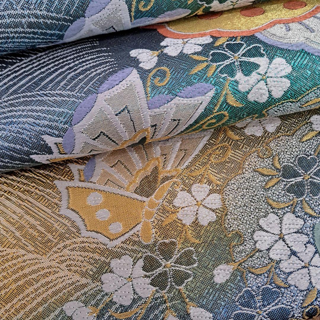 新品同様に近い フルセット 正絹振袖 黒地ラメ入りに紫桜柄 成人式 卒業式に最適