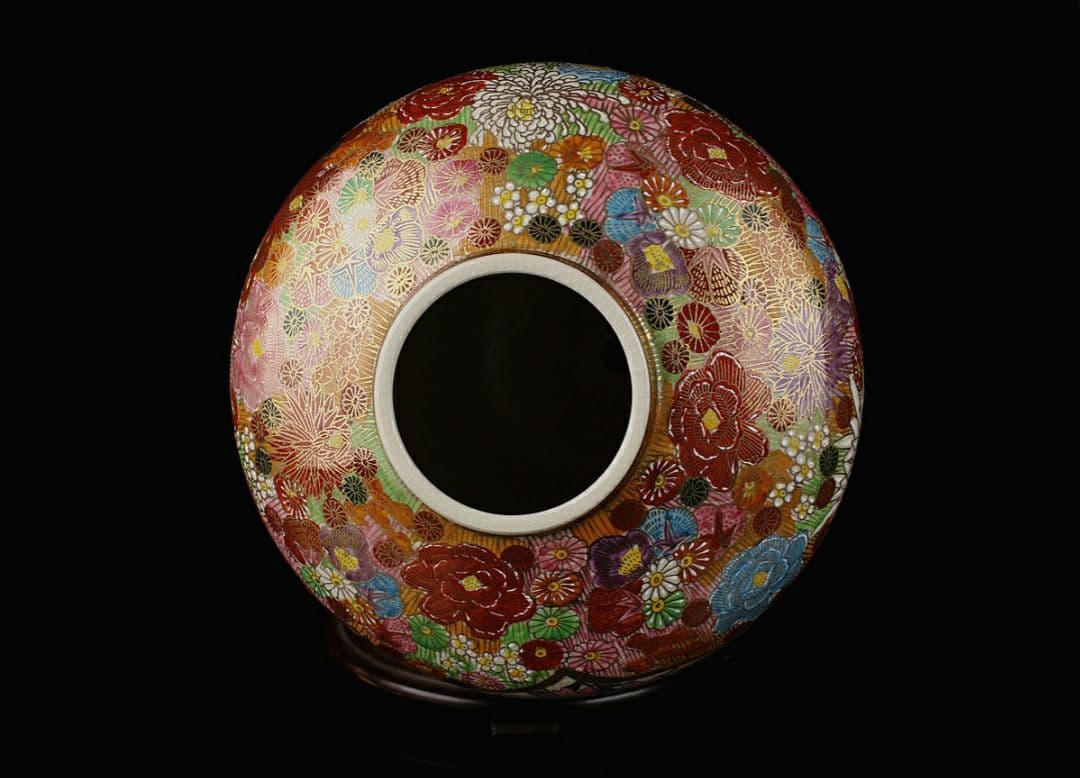 薩摩焼き　色絵金彩　丸十　大花瓶　高33cm