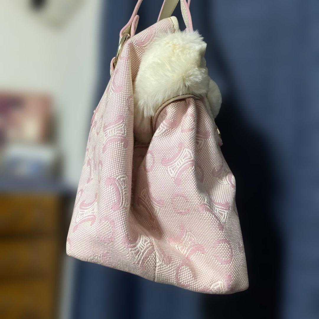 ファー付きピンクハンドバッグ