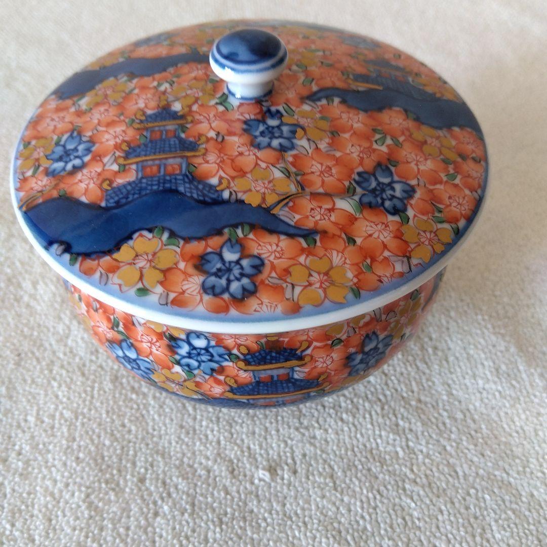 新春セール館林源右衛門作　染錦楼閣紋様蓋付湯呑