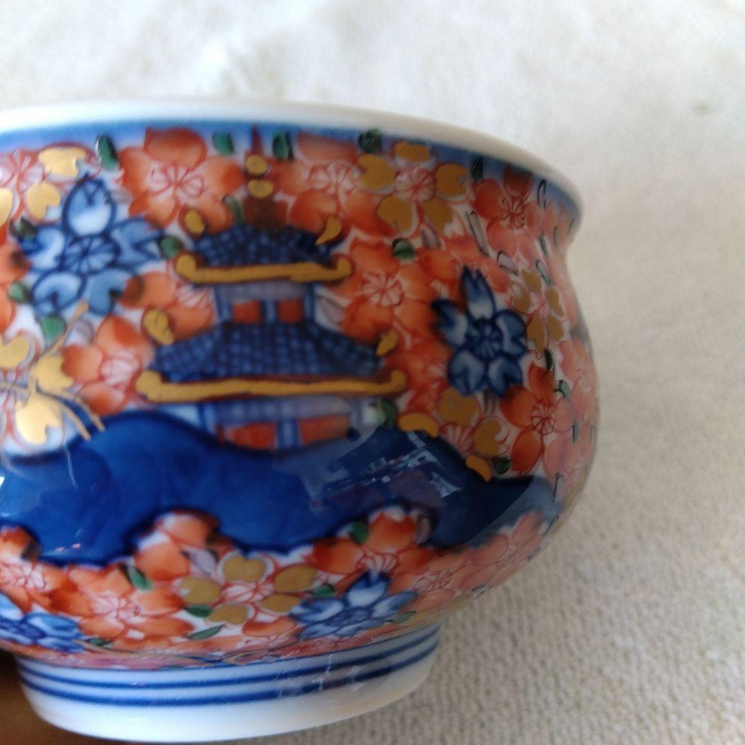 新春セール館林源右衛門作　染錦楼閣紋様蓋付湯呑