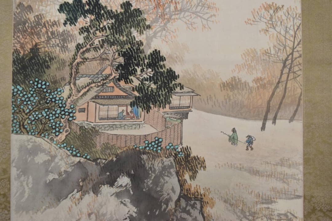 【真作】山田敬中/春景山水訪中図/春景訪友図/掛軸☆宝船☆AB-385