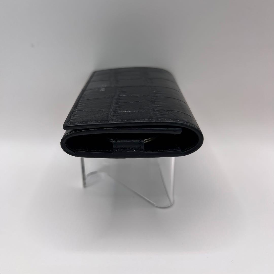 CELINE キーケース　クロコ　6連　ブラック　型押し　カーフスキン　黒色