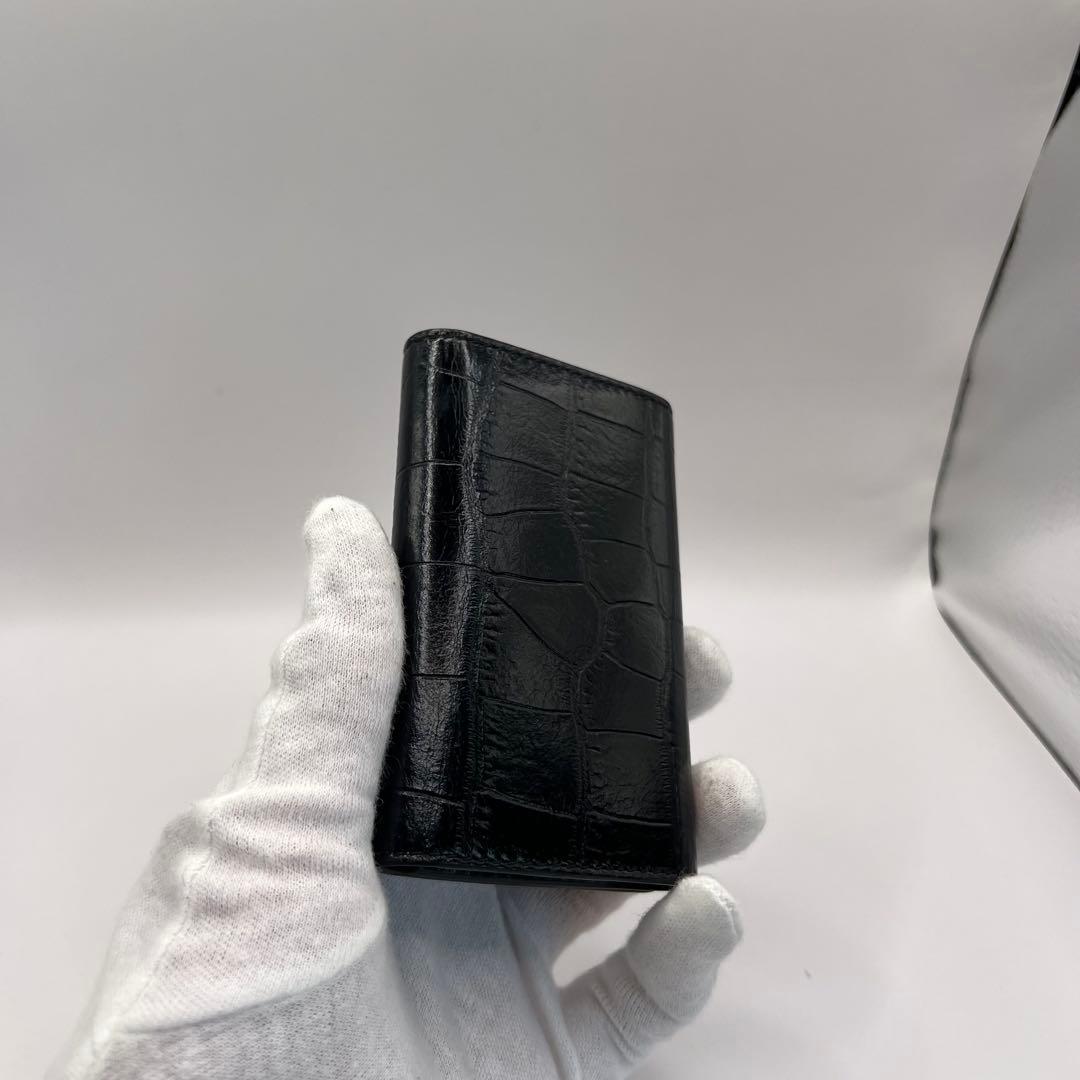 CELINE キーケース　クロコ　6連　ブラック　型押し　カーフスキン　黒色