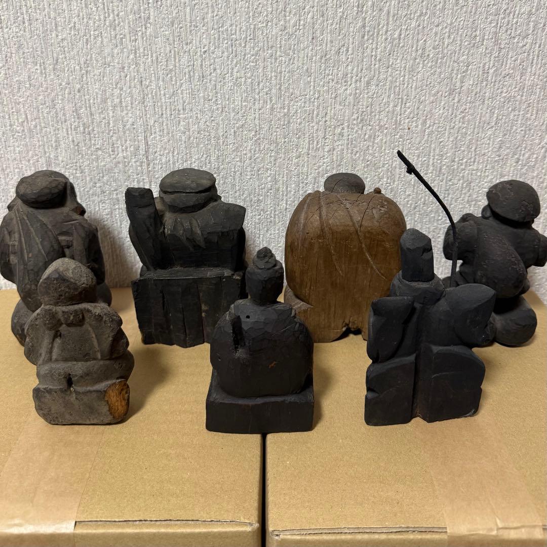 七福神 大黒天 恵比寿天 民衆仏 仏像 木彫 江戸時代 古美術 骨董 古民藝
