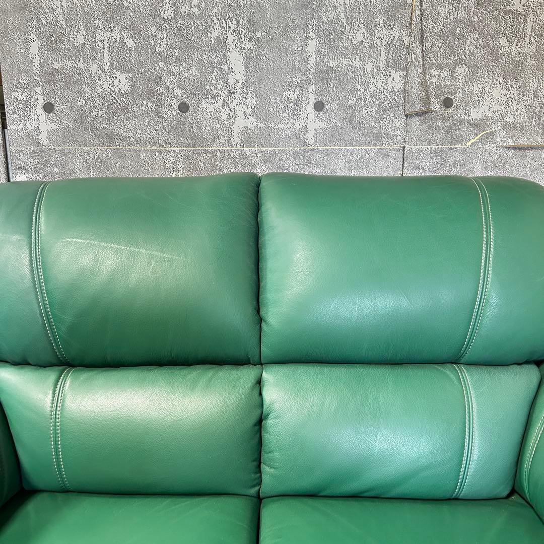 ask꧁革素材꧂2人掛けアームソファ1脚 グリーン レザー 合成皮革 応接