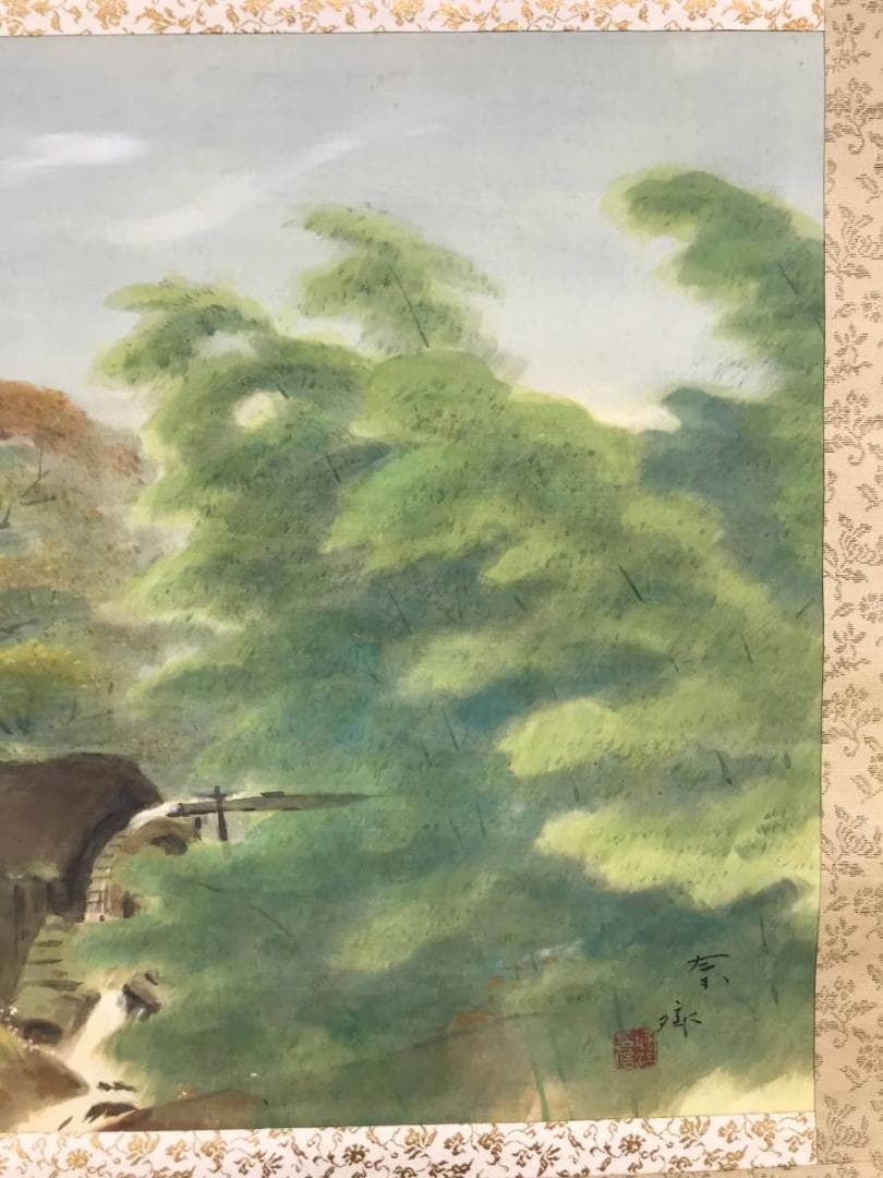 【真作】堀江春斎/秋聲/秋景山水図/横物/掛軸/名家伝来/AD-165