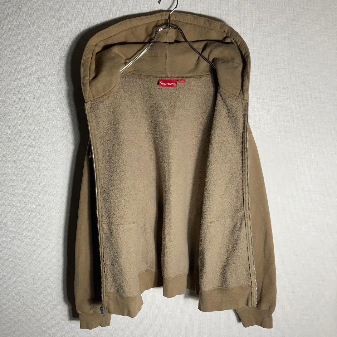 SUPREME フルジップパーカー スモールロゴ 刺繍 裏起毛 ベージュ L.