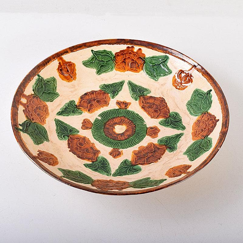 中国　唐三彩　花文　大皿　飾皿　直径約31㎝　V　R8014C