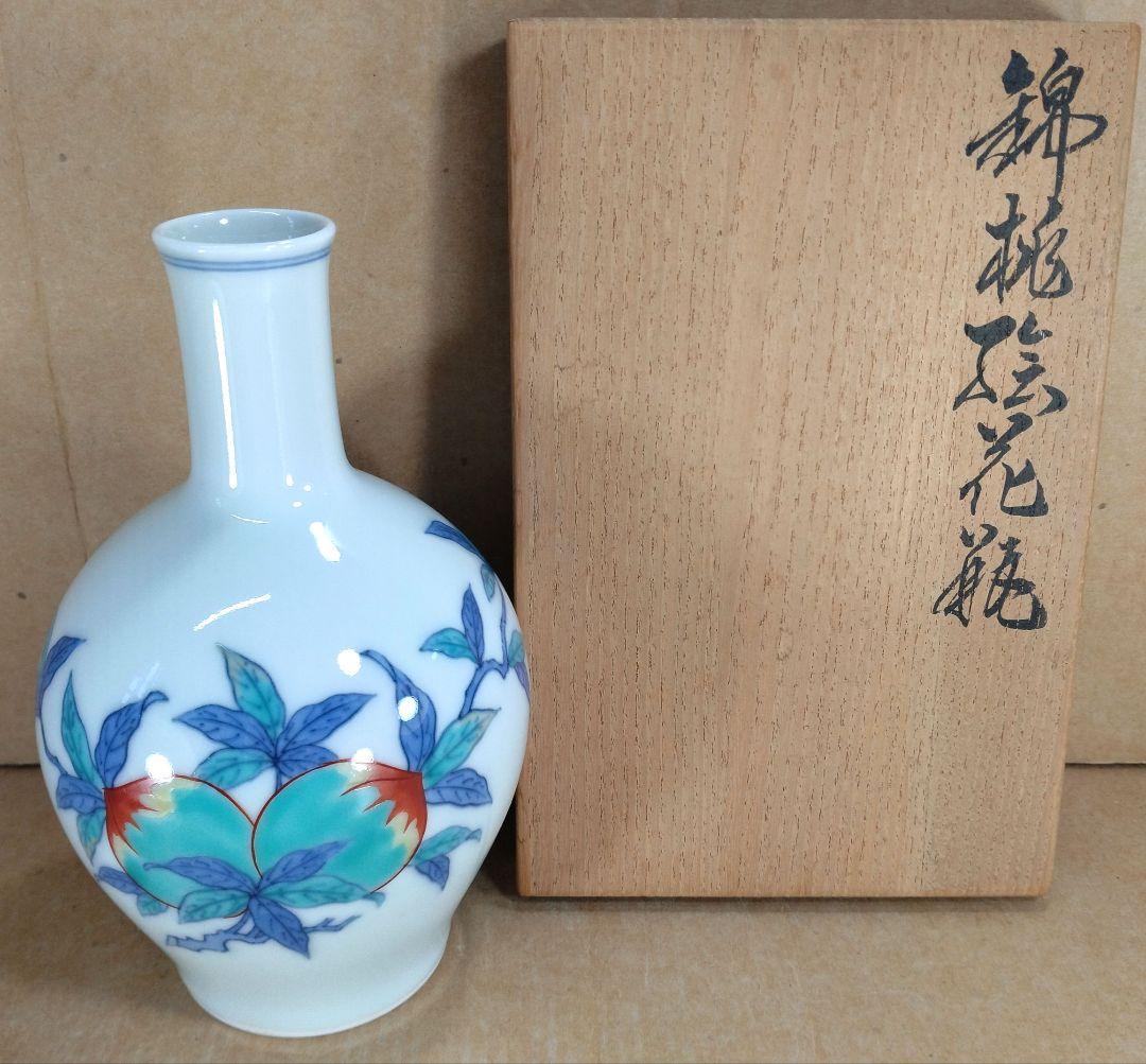 【本物保証】十三代今泉今右衛門 錦桃絵花瓶 共箱 栞 人間国宝 未使用