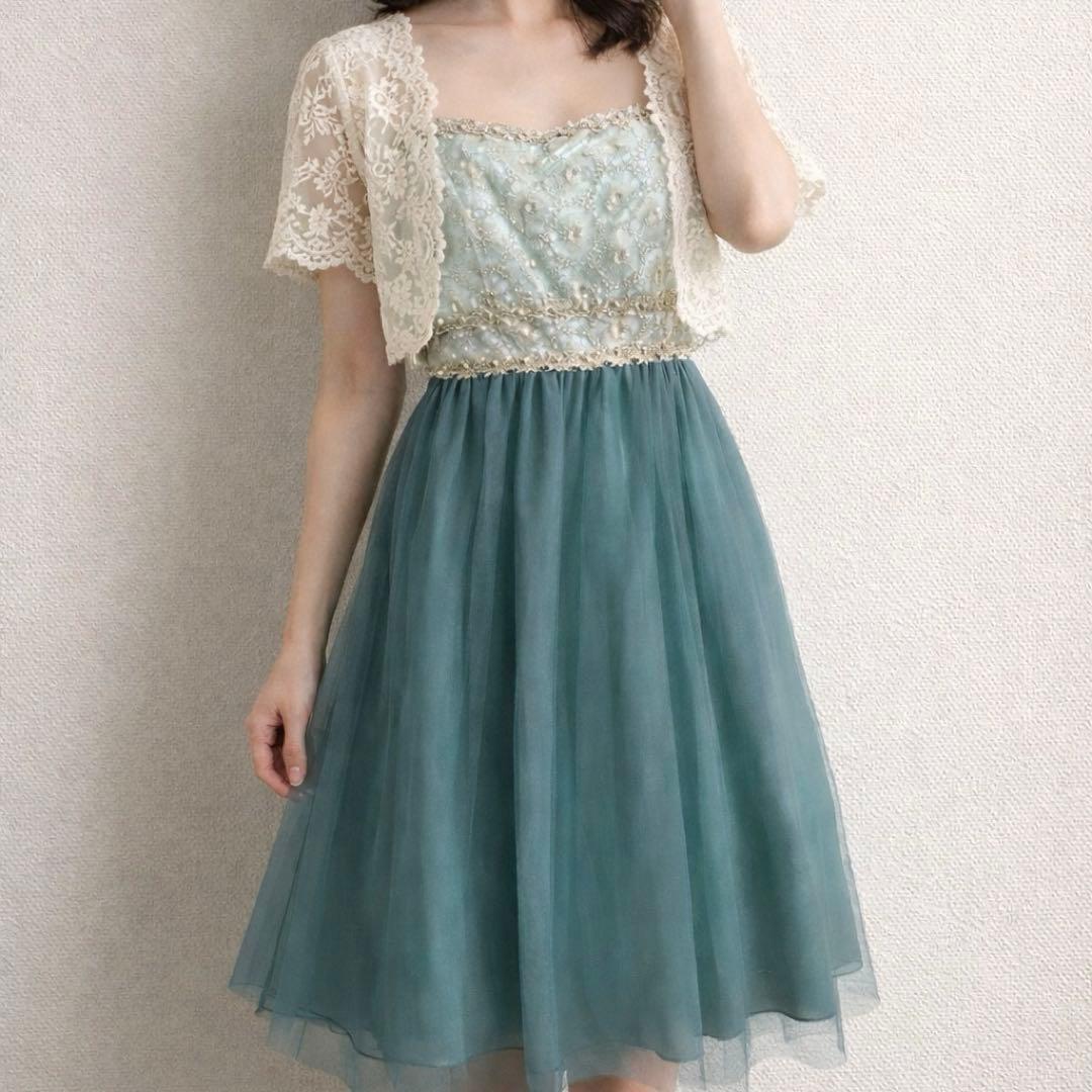 【美品】Aimer 定価3万円❣️チュール ドレス　9号　M エメ　グリーン