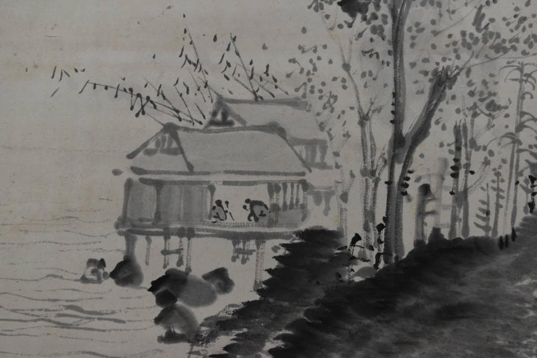 【真作】田能村直入/夏山山水人物画賛/掛軸/名家伝来/AA-473