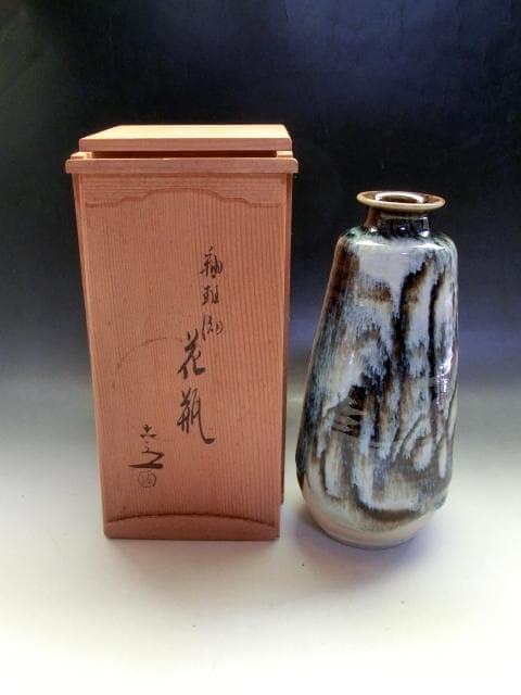 花瓶■釉斑ゆう 清水六兵衛 共箱 花器 花生け 京焼 古美術 時代物 骨董品■