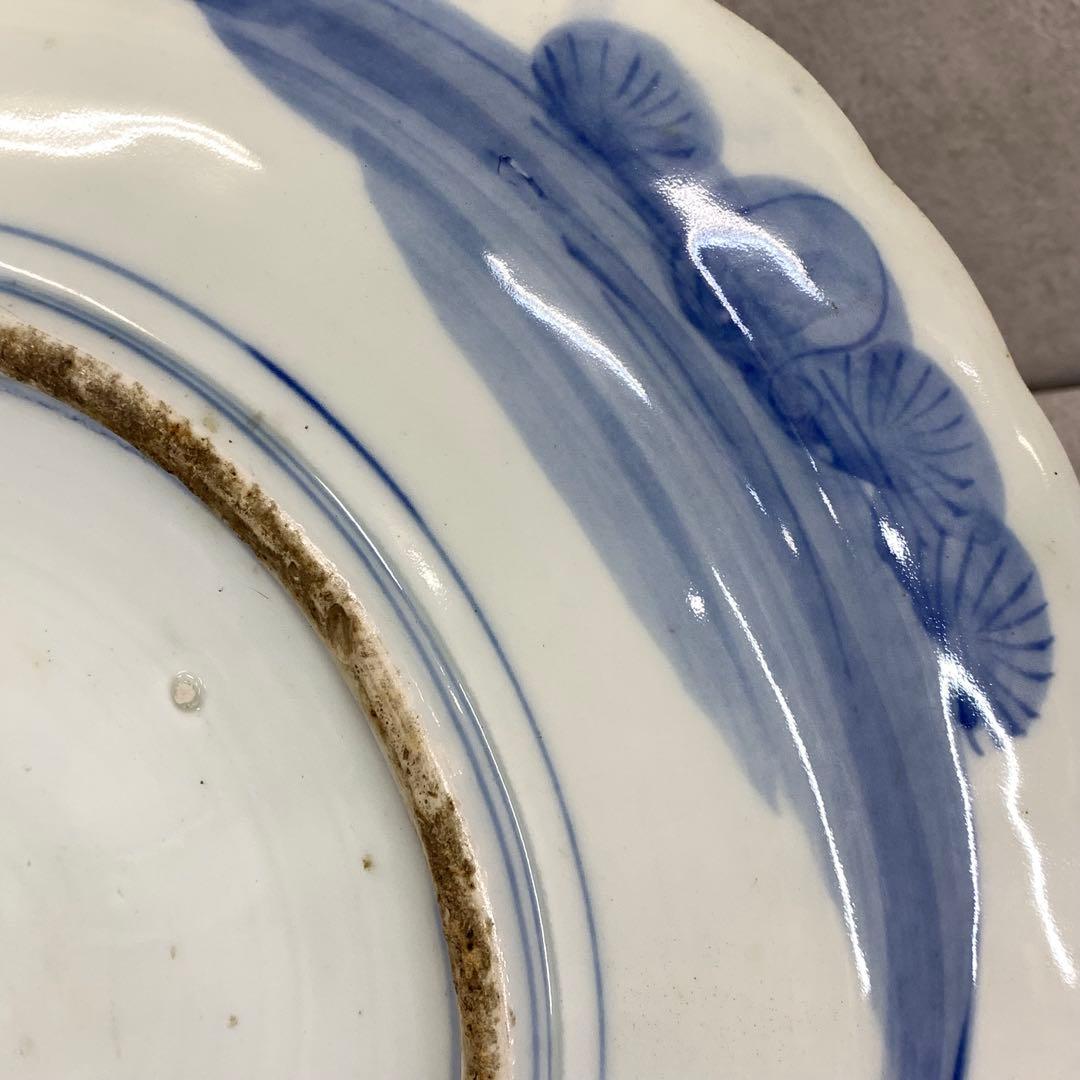 大皿 直径 42.2 cm !大皿 蝶々 花鳥 梅 染付 昭和レトロ 飾り皿②