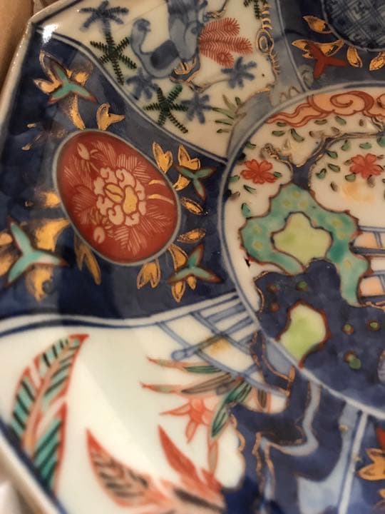 限界お値下げ/里帰り逸品/百貨店美術画廊【富貴長春】染付八角皿/古伊万里金襴手