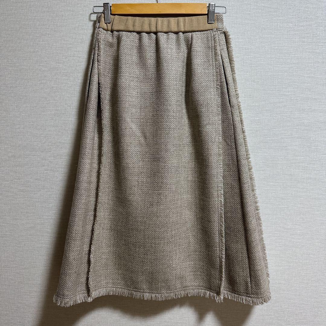Drawer ウール シルク タック プリーツ フリンジ スカート 36