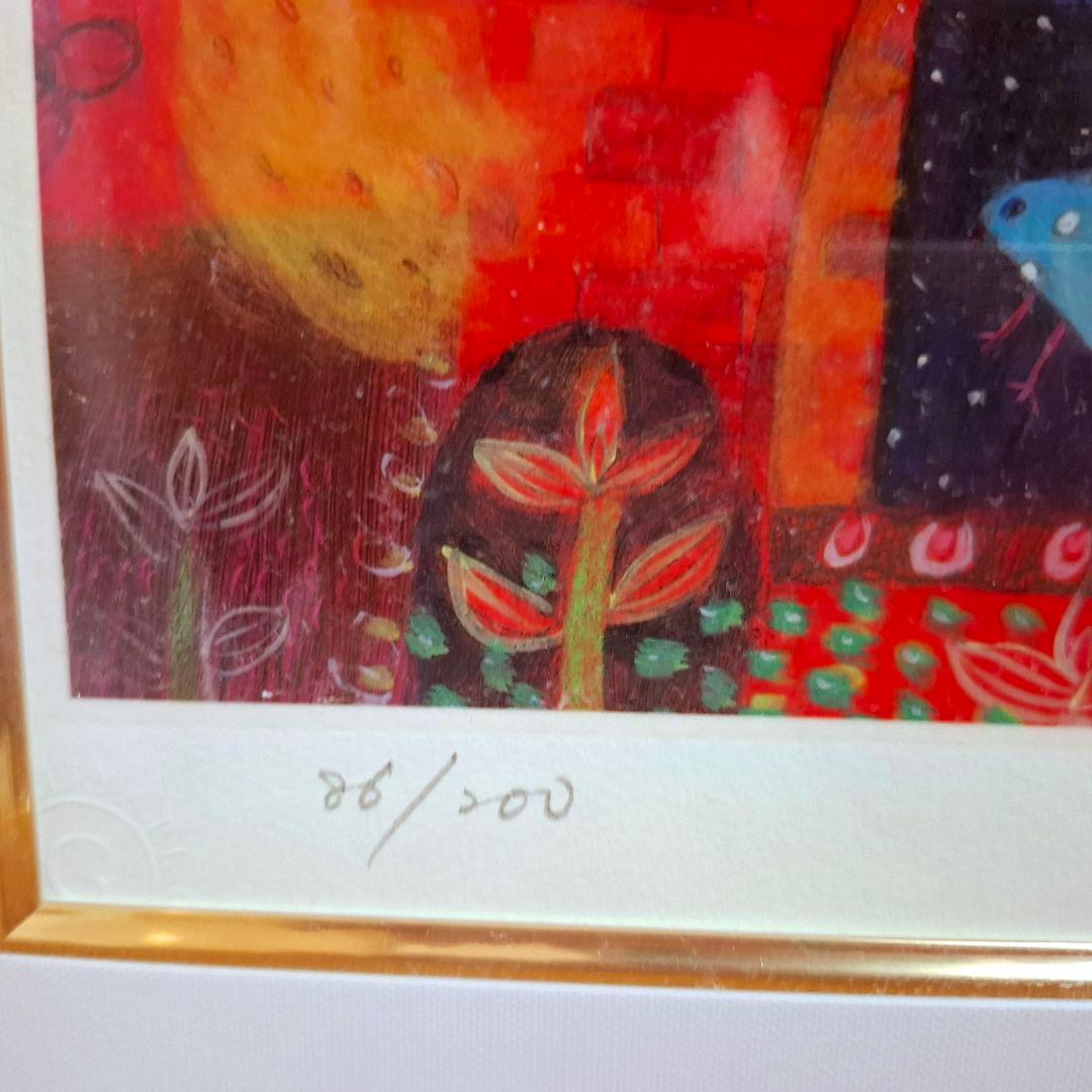 貴重！今週のみお値下げ カレンホイプティング [屋根の上のクロコ]ワニと鳥抽象画