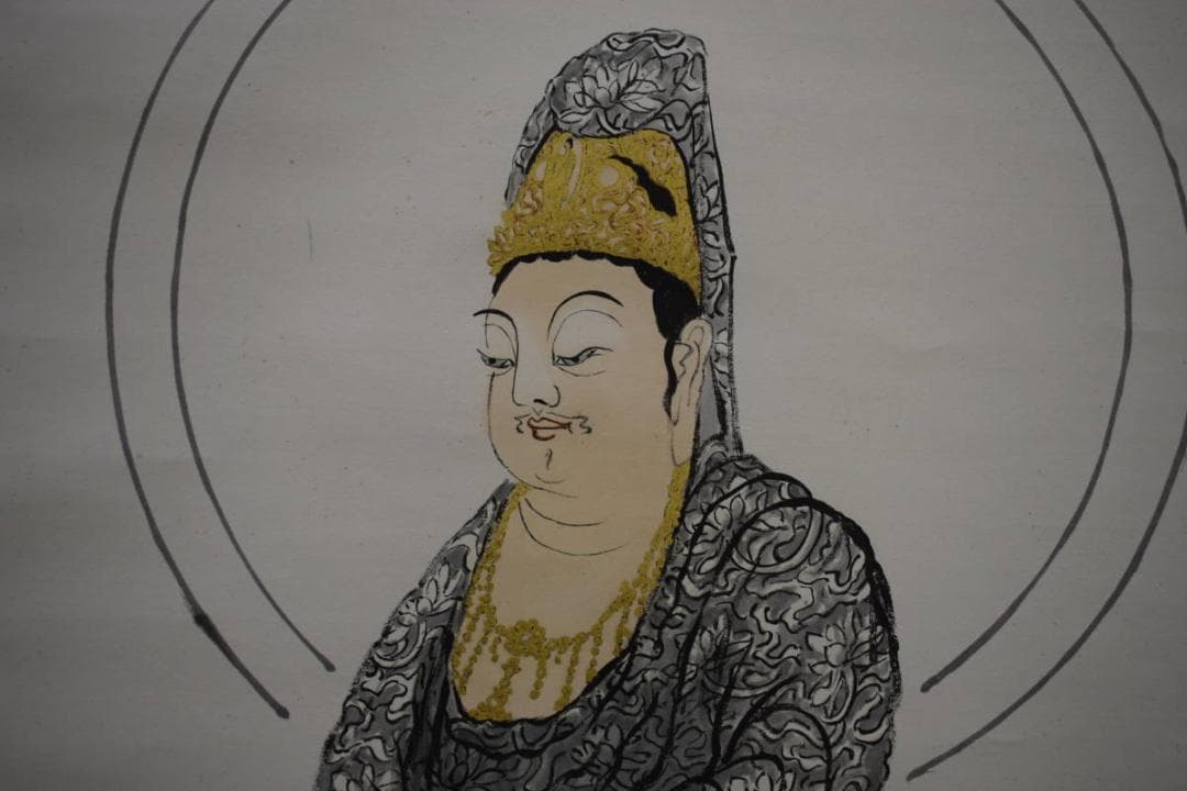 真作/黄梅/観音像画賛/般若心経/布袋屋掛軸HG-340