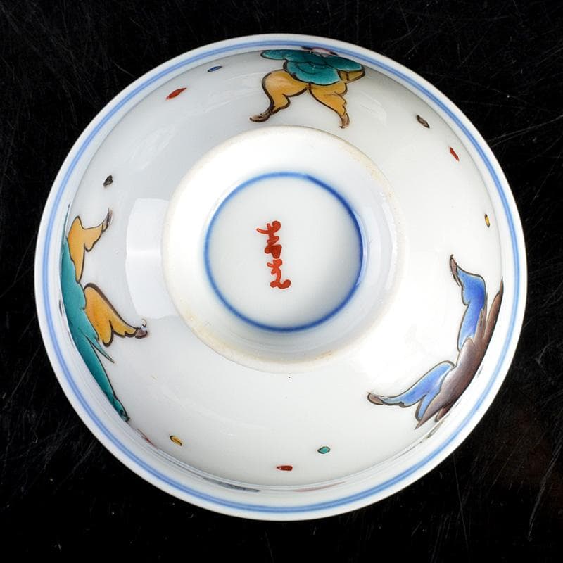 九谷焼　堀江青光造　色絵唐子文　波出茶碗　数茶碗　10客　共箱　V　6207C