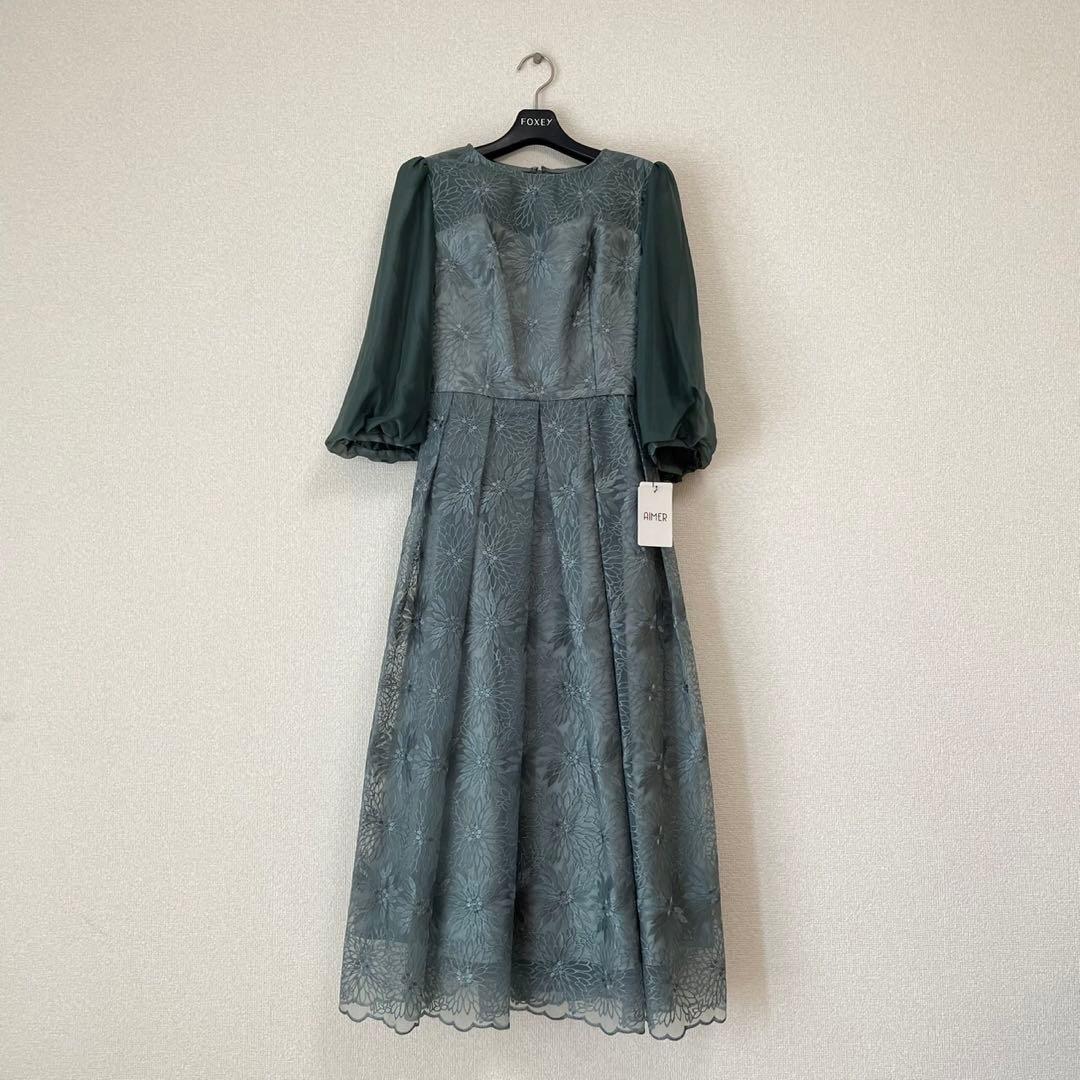 【新品未使用】AIMER オーガンジー花柄刺繍ボリュームスリーブドレス
