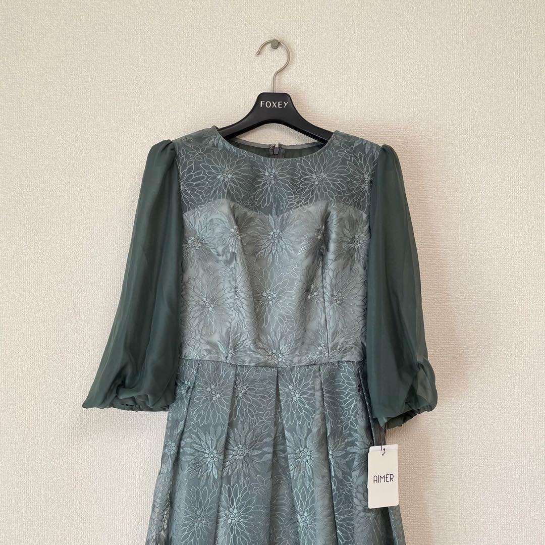 【新品未使用】AIMER オーガンジー花柄刺繍ボリュームスリーブドレス