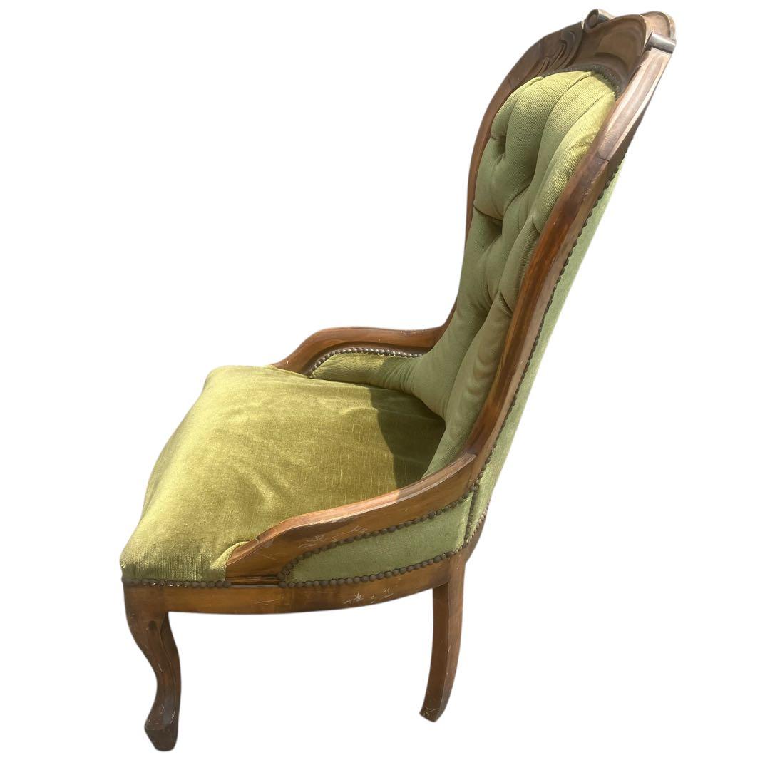 イタリア家具 チェア 一人掛け アンティーク調 猫脚 ベルベット 緑　洋風