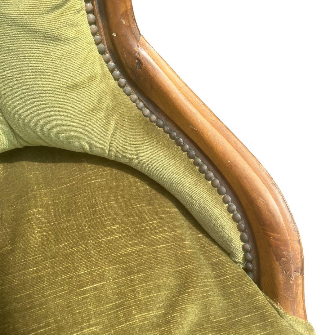 イタリア家具 チェア 一人掛け アンティーク調 猫脚 ベルベット 緑　洋風