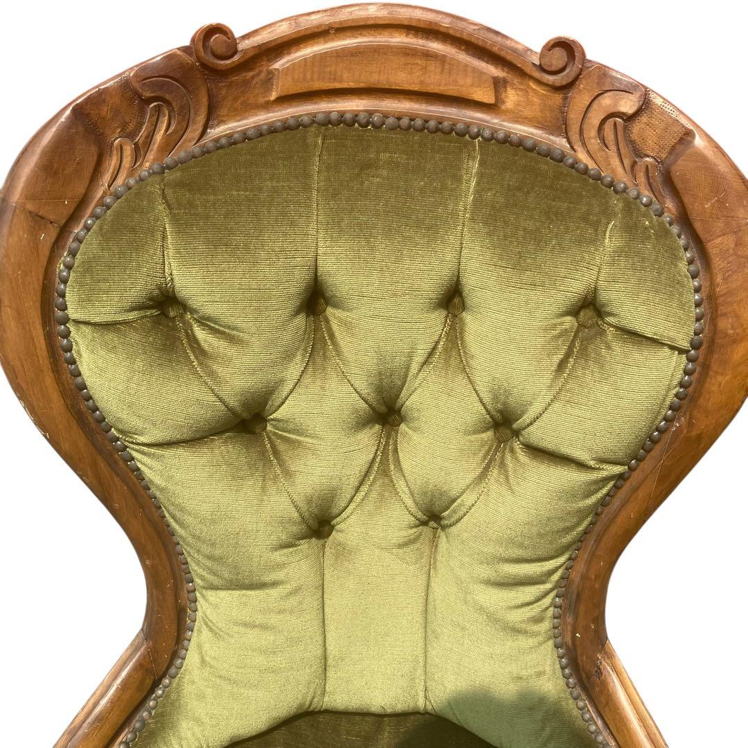 イタリア家具 チェア 一人掛け アンティーク調 猫脚 ベルベット 緑　洋風