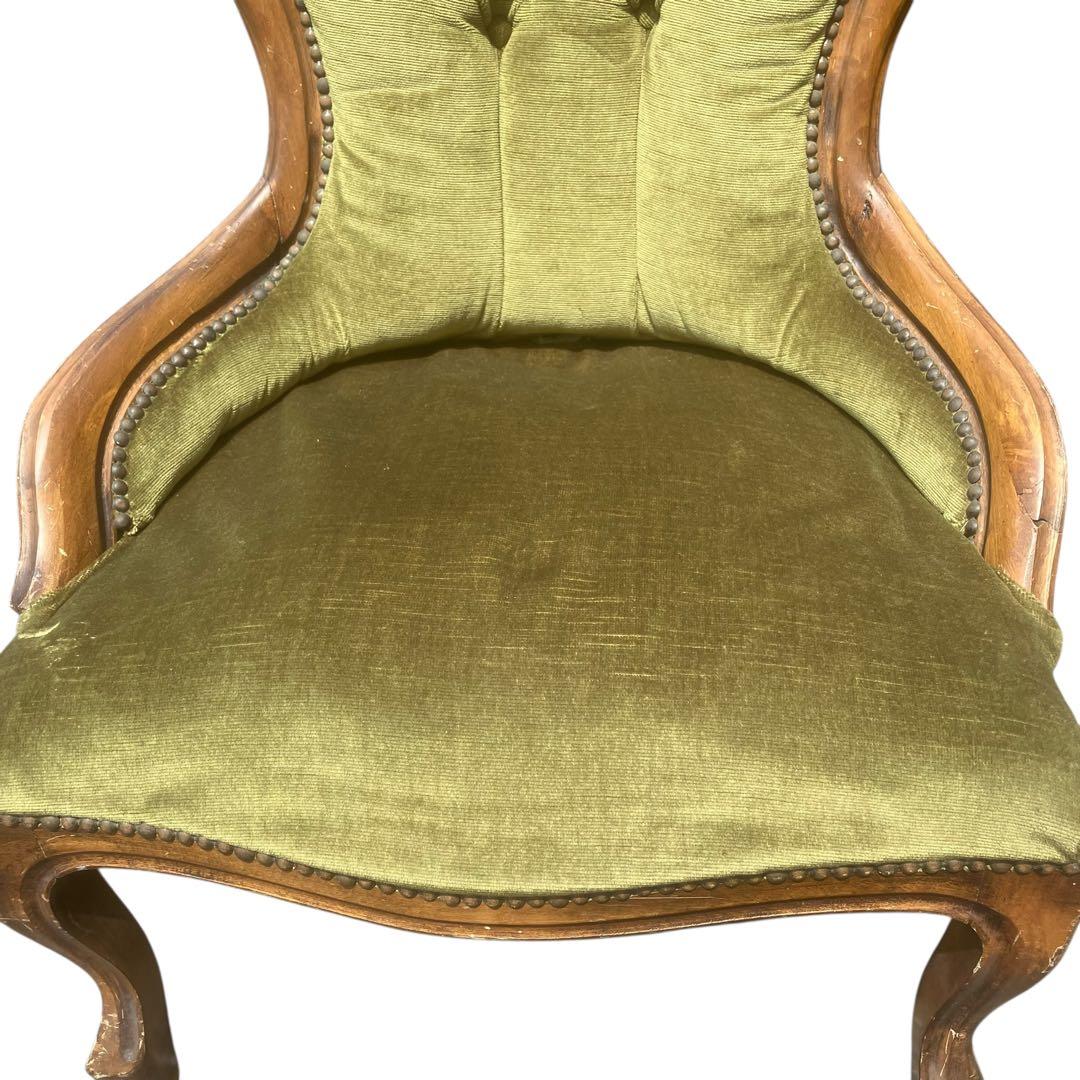 イタリア家具 チェア 一人掛け アンティーク調 猫脚 ベルベット 緑　洋風