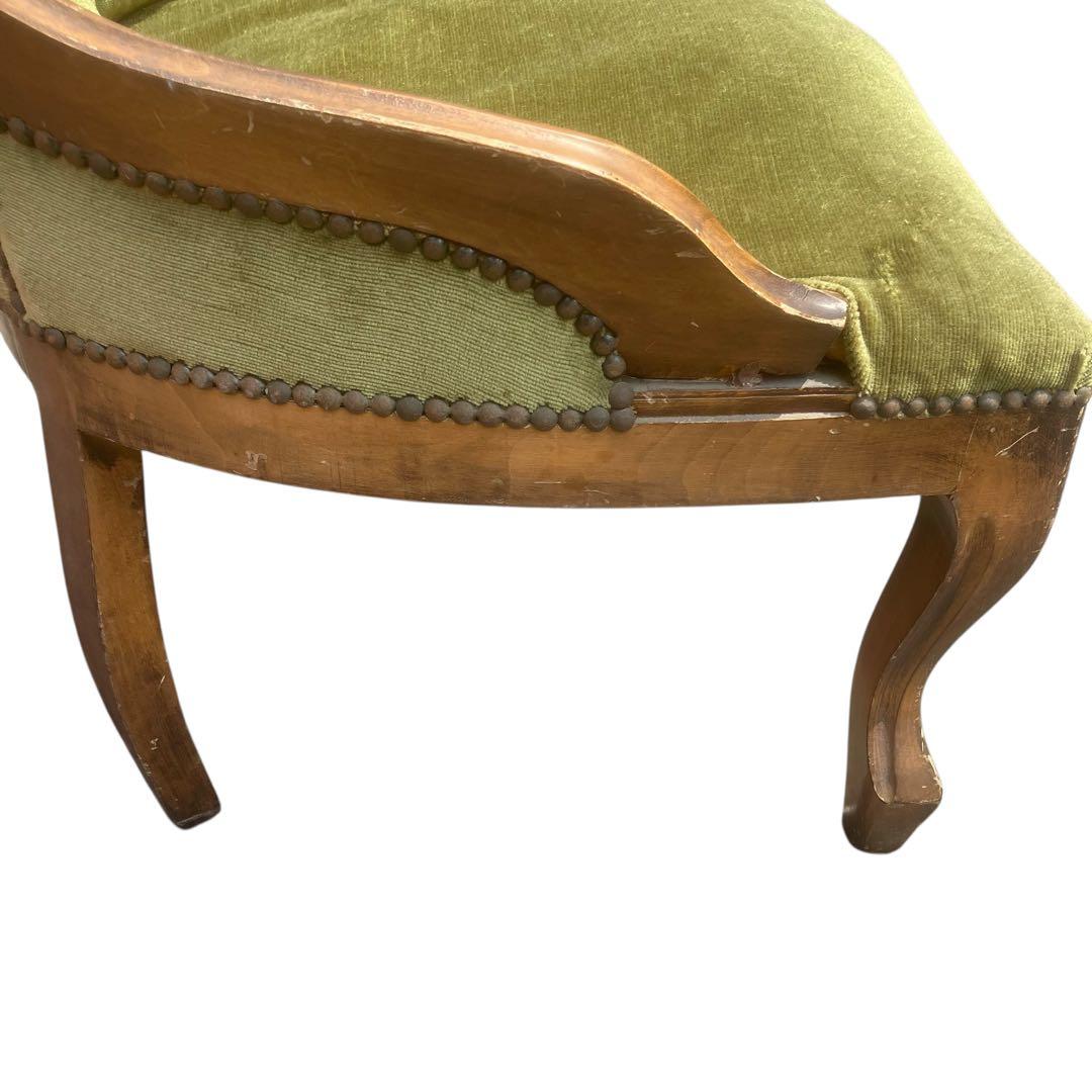 イタリア家具 チェア 一人掛け アンティーク調 猫脚 ベルベット 緑　洋風