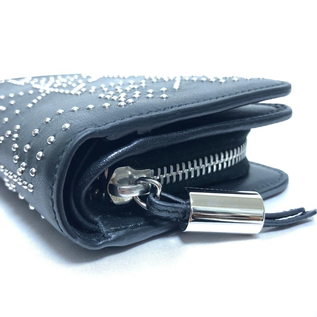 ほぼ未使用　近年モデル✨　ジミーチュウ　二つ折り財布　スタースタッズ　レザー　黒