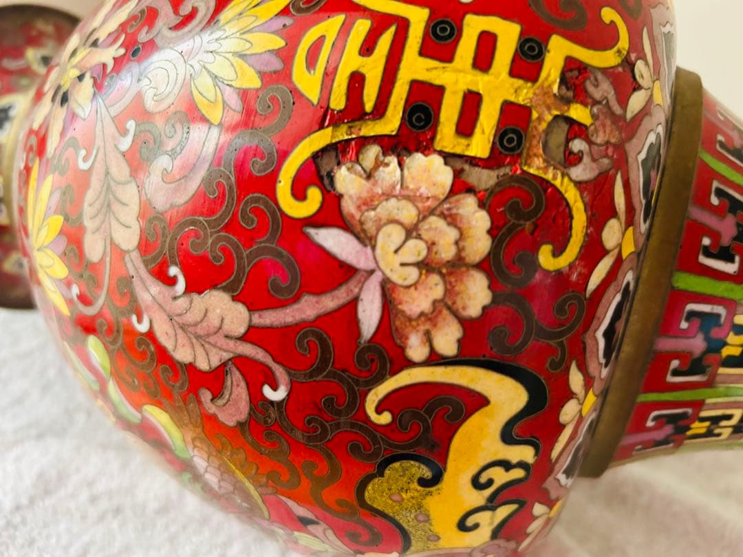 中国美術　七宝大花瓶　高さ39cm