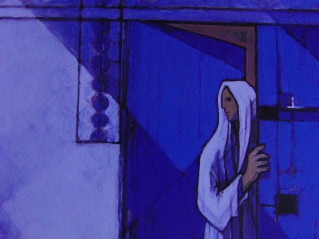 神戸文子、【青い扉】、希少な額装用画集より、新品額装付、状態良好