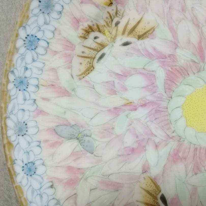 逸品　貴重里帰り名品　中島造　華蝶紋彩色鑑賞皿　横浜焼　オールドニッポン　和骨董