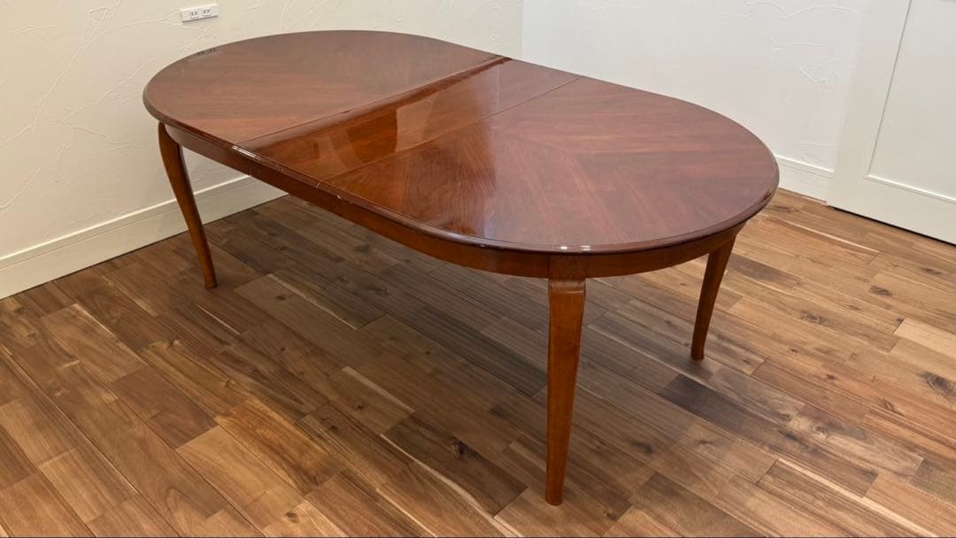 【値下げ】伸長式木製楕円形ダイニングテーブル　アンティーク