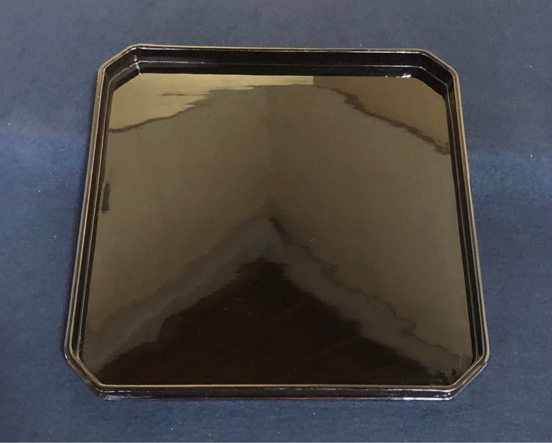 《R》時代 黒塗 隅切膳10客 在銘 木製漆器 共箱　260108き1