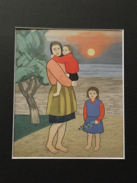 岩壁冨士夫、【ゆうひのうみべ】、希少な額装用画集より