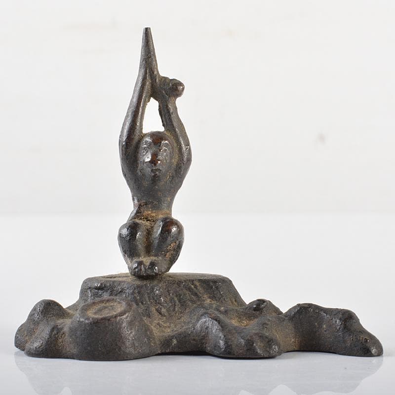 中国　古銅　猿　燭立　置物　C　R6344