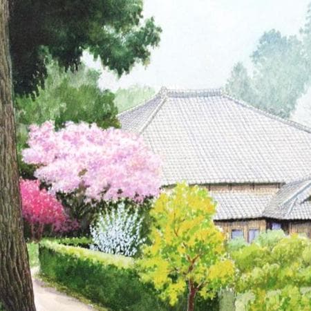 絵画「杉木立を抜けて日差しの中へ」　水彩画