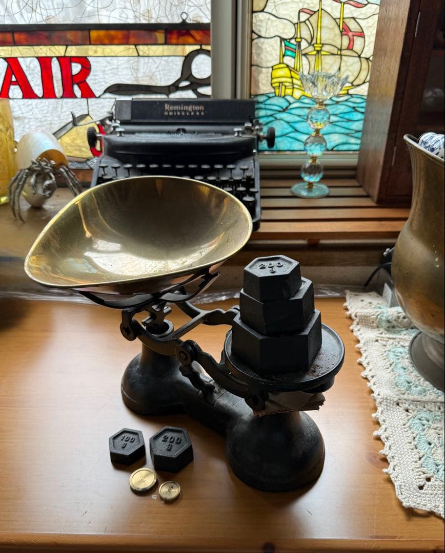 アンティークスケール 上皿天秤 天秤式はかりと重りセット 天秤計り アイアン