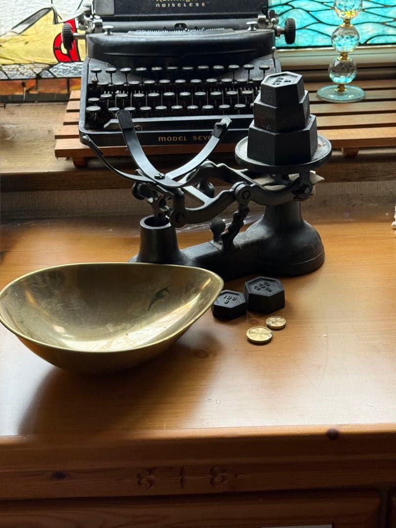 アンティークスケール 上皿天秤 天秤式はかりと重りセット 天秤計り アイアン